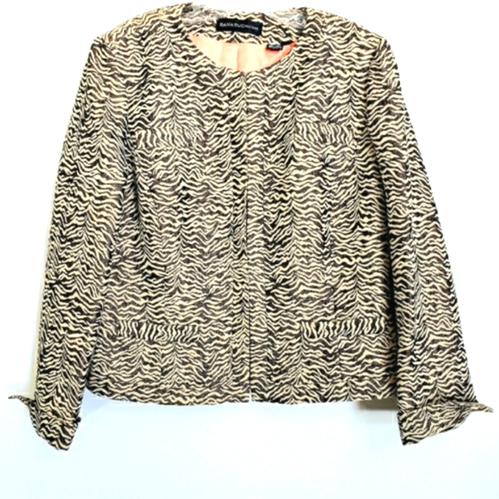Dana Buchman Brown/ Creme Metalic LS Hiden Front Hook Close Animal Print Blazer